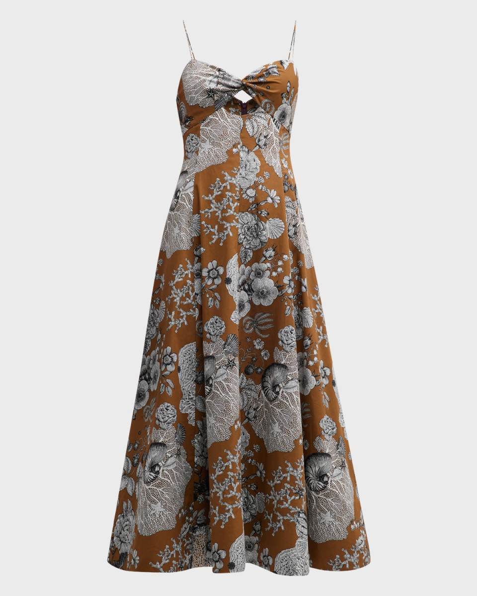 Floral-Print Keyhole Midi Dress